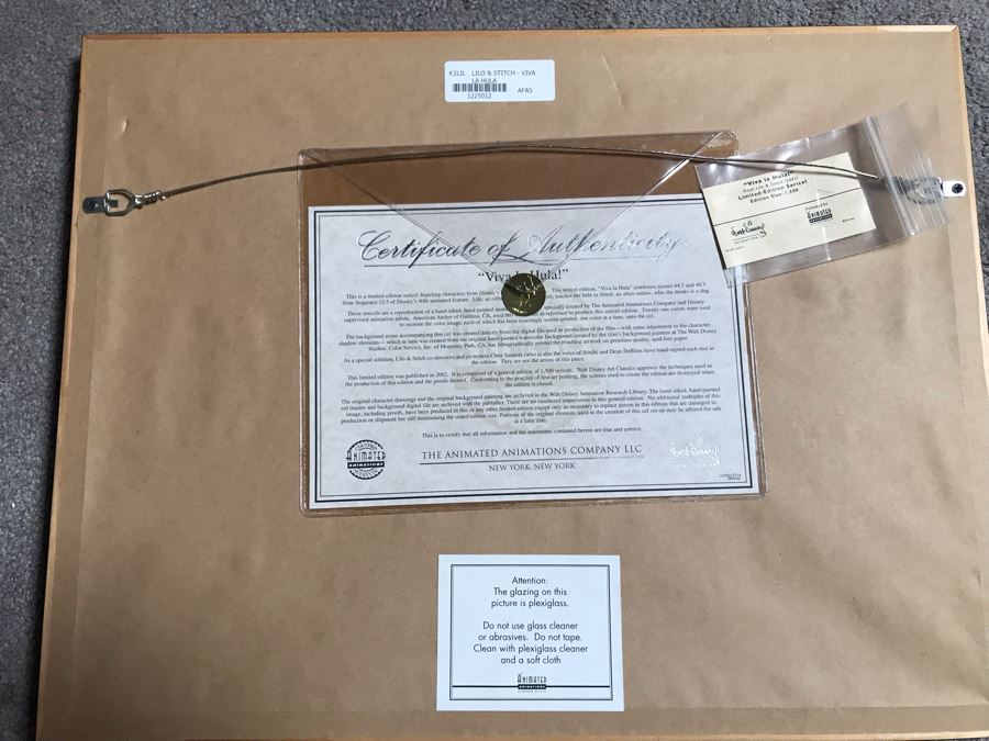 Limited Edition Walt Disney Sericel Hand Signed 'Viva La Hula!' From Lilo & Stitch Edition Size 1,500 Framed Hand Signed By Chris Sanders And Dean DeBlois With Certificate Of Authenticity 14 X 9 [Photo 8]