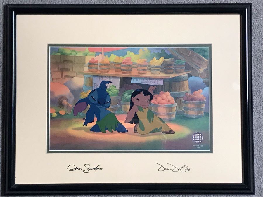 Limited Edition Walt Disney Sericel Hand Signed 'Viva La Hula!' From Lilo & Stitch Edition Size 1,500 Framed Hand Signed By Chris Sanders And Dean DeBlois With Certificate Of Authenticity 14 X 9