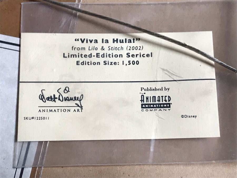 Limited Edition Walt Disney Sericel Hand Signed 'Viva La Hula!' From Lilo & Stitch Edition Size 1,500 Framed Hand Signed By Chris Sanders And Dean DeBlois With Certificate Of Authenticity 14 X 9 [Photo 10]