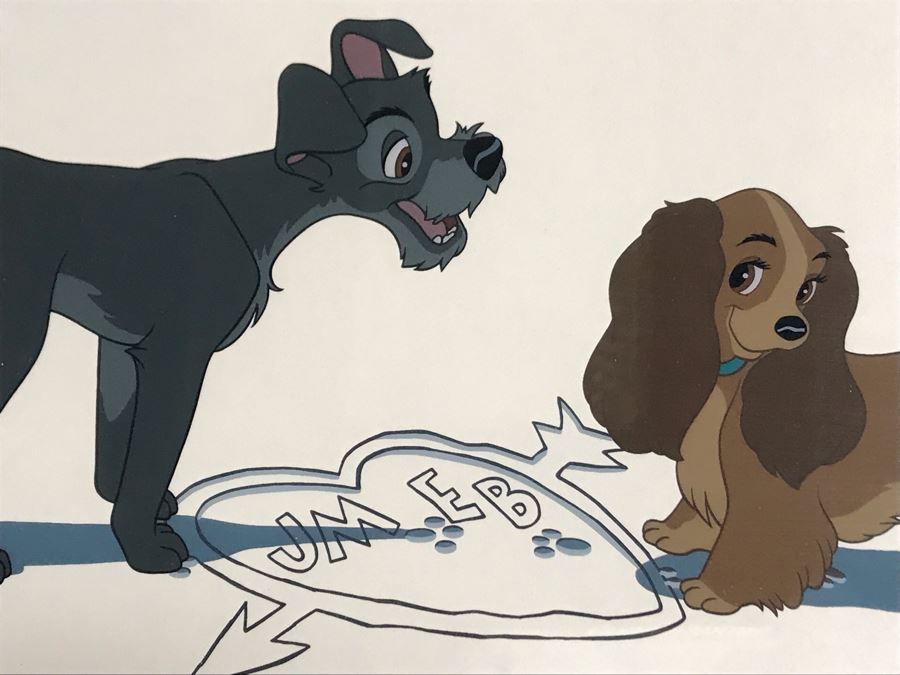 Limited Edition Walt Disney Sericel Puppy Love From Lady And The Tramp Framed Edition Size 5,000 With Certificate Of Authenticity 13 X 10 [Photo 5]
