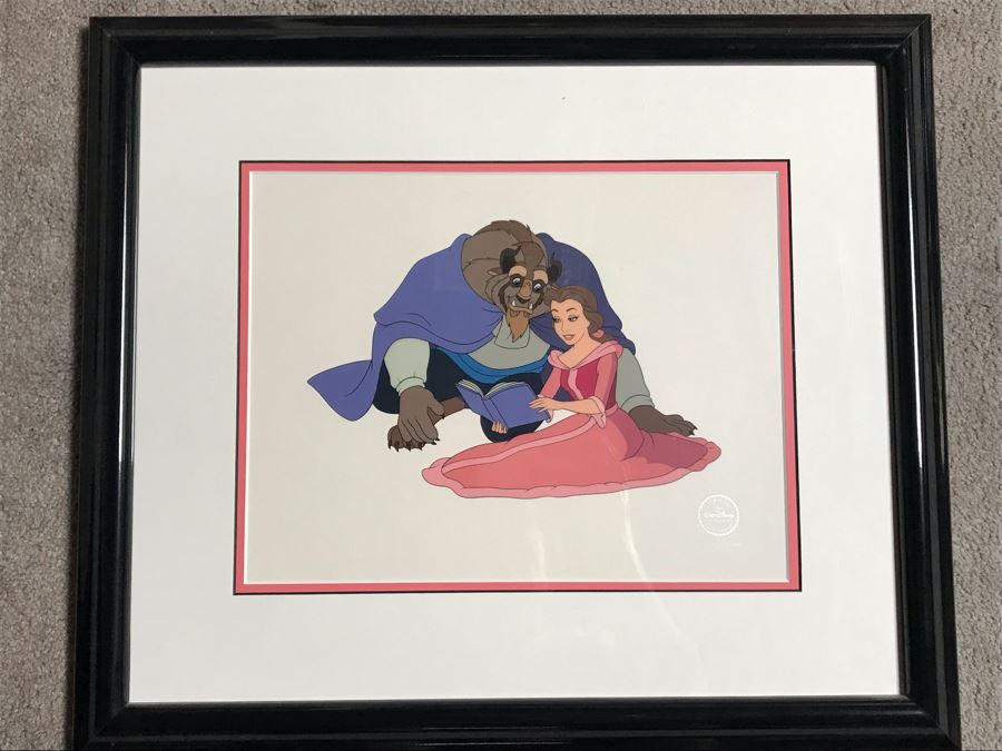 Limited Edition Walt Disney Sericel Cozy Couple From Beauty And The Beast Framed Edition Size 5,000 With Certificate Of Authenticity 13.5 X 10