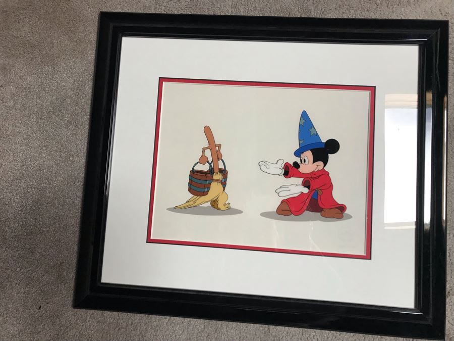 Limited Edition Walt Disney Sericel Follow Me From Fantasia Sorcerer's Apprentice Mickey Beckons Servant Broom Framed Edition Size 5,000 With Certificate Of Authenticity 13 X 10 [Photo 9]