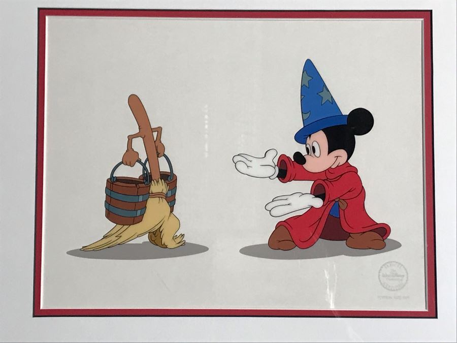 Limited Edition Walt Disney Sericel Follow Me From Fantasia Sorcerer's Apprentice Mickey Beckons Servant Broom Framed Edition Size 5,000 With Certificate Of Authenticity 13 X 10 [Photo 3]