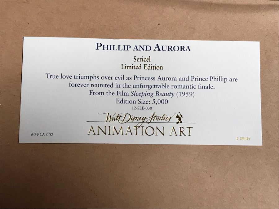 Limited Edition Walt Disney Sericel Phillip And Aurora From Sleeping Beauty Framed Edition Size 5,000 With Certificate Of Authenticity 10 X 13 [Photo 6]