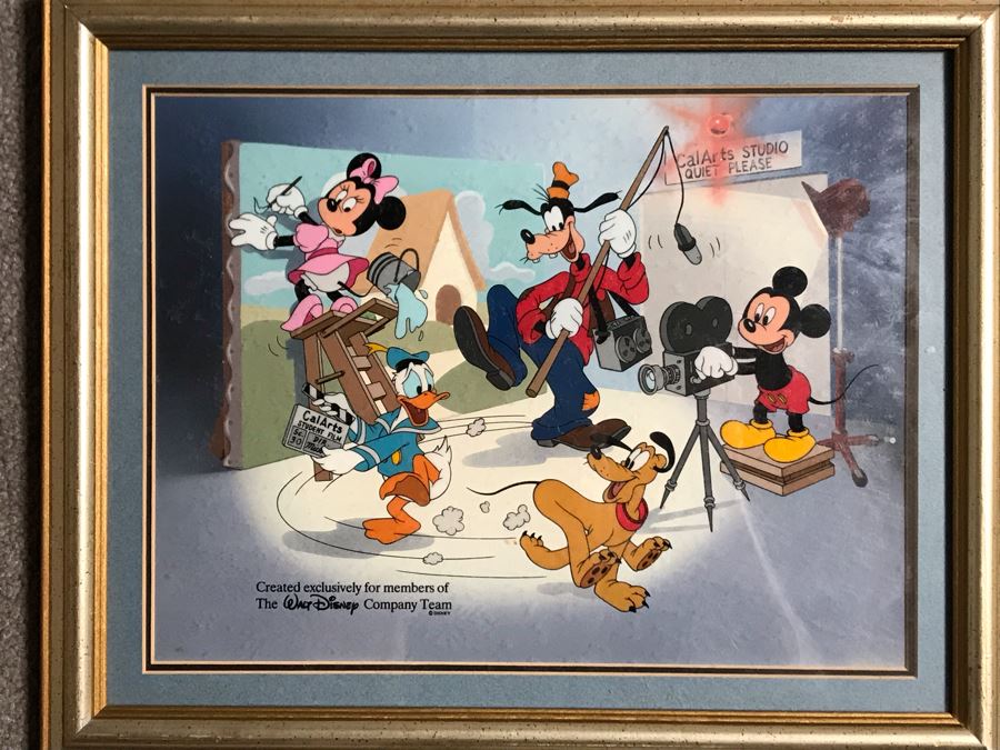 Walt Disney CalArts Serigraph Cel Featuring Mickey Mouse, Minnie Mouse, Donald Duck, Goofy And Pluto Create Exclusively For Members Of The Walt Disney Company Team Framed 12 X 9.5 [Photo 1]