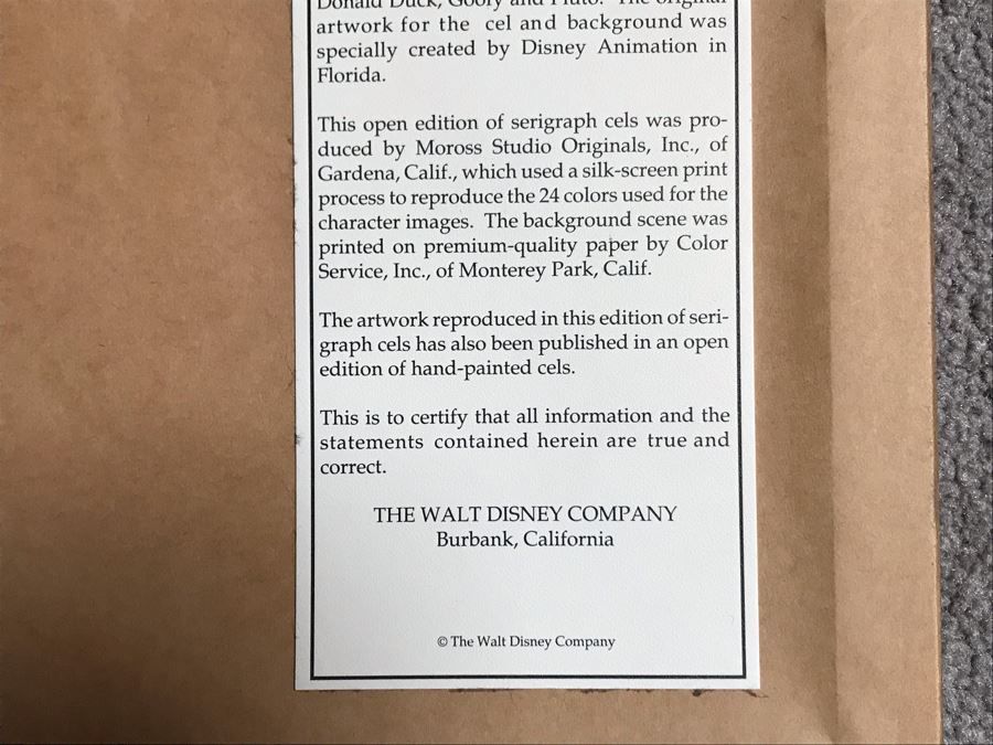 Walt Disney CalArts Serigraph Cel Featuring Mickey Mouse, Minnie Mouse, Donald Duck, Goofy And Pluto Create Exclusively For Members Of The Walt Disney Company Team Framed 12 X 9.5 [Photo 15]