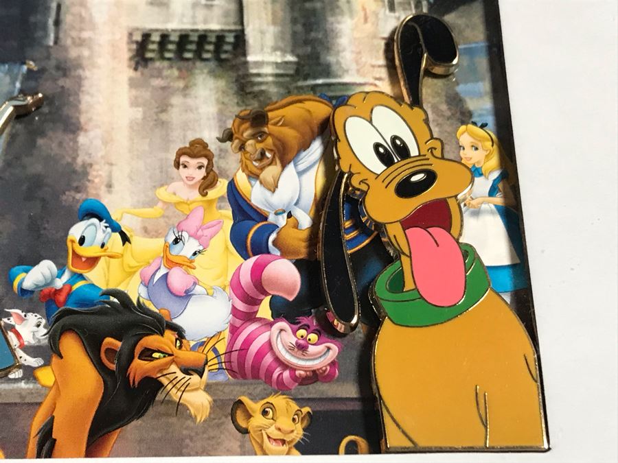 Framed Walt Disney Print Of Cinderella's Castle Featuring Pins Of Goofy, Cinderella, Mickey Mouse And Tinkerbell 10 X 8 [Photo 5]