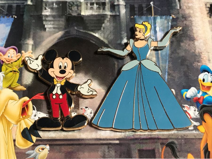 Framed Walt Disney Print Of Cinderella's Castle Featuring Pins Of Goofy, Cinderella, Mickey Mouse And Tinkerbell 10 X 8 [Photo 4]