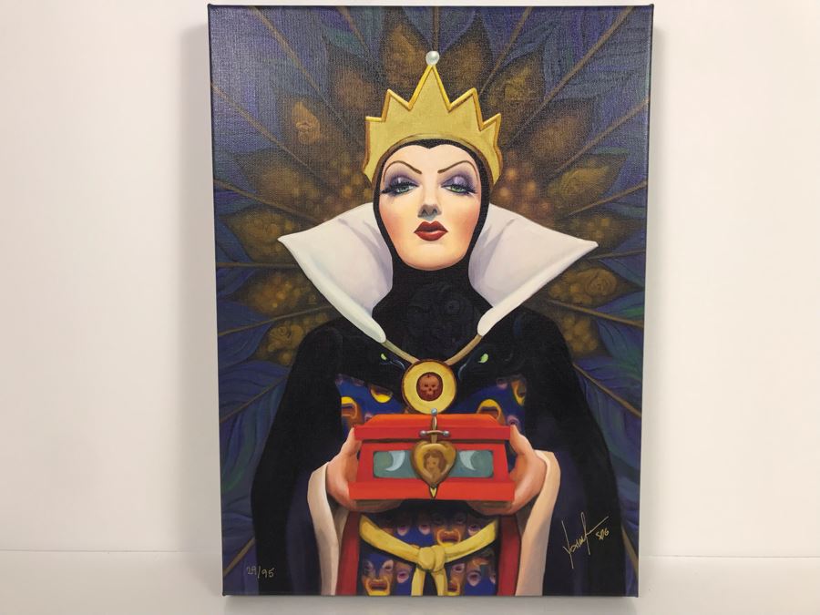 Hand Signed Limited Edition Print On Canvas By Joseph Yakovetic Titled 'Doubly Sure' Featuring The Wicked Queen From Snow White Edition Size Of 95 - 12 X 16.5