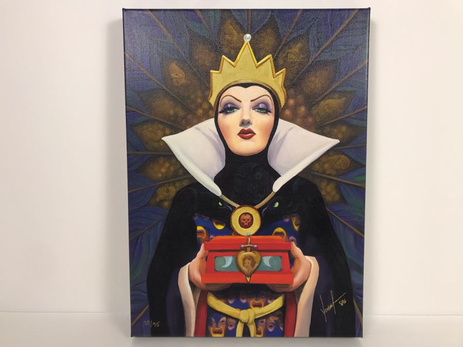 Hand Signed Limited Edition Print On Canvas By Joseph Yakovetic Titled 'Doubly Sure' Featuring The Wicked Queen From Snow White Edition Size Of 95 - 12 X 16.5 [Photo 2]