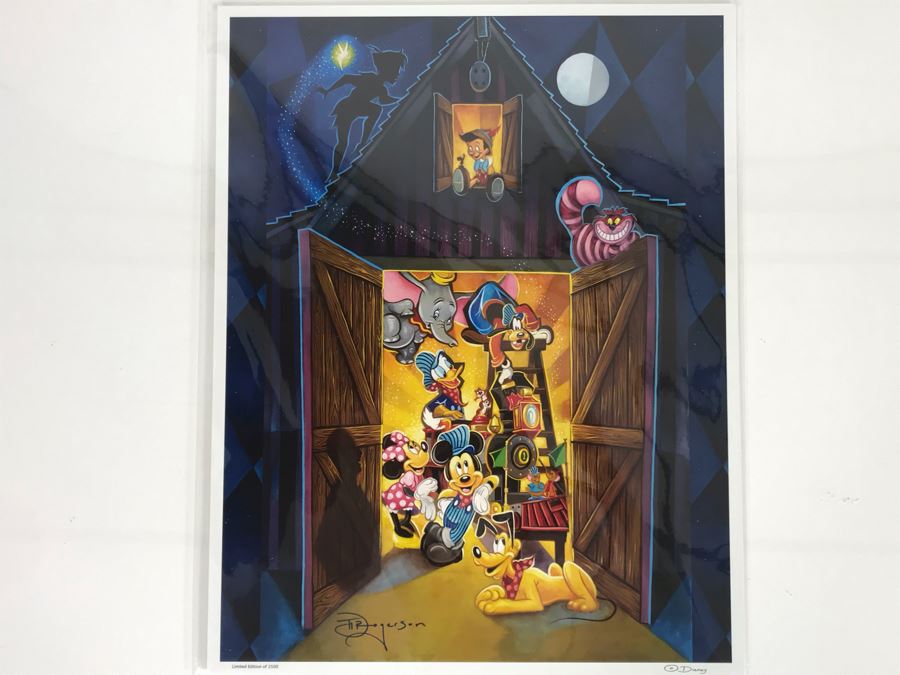 Limited Edition Walt Disney's Carolwood Barn Featuring Walt Disney Characters Mickey Mouse, Minnie Mouse, Pluto, Donald Duck, Dumbo By Tim Rogerson Limited To 2500 11 X 14 [Photo 1]