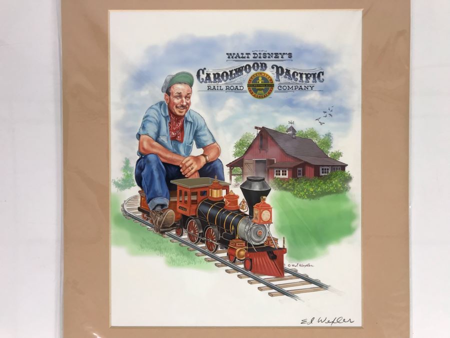 Walt Disney's Carolwood Pacific Railroad Company Featuring Walt Disney Riding Train Print Hand Signed By Ed Wexler 8 X 10