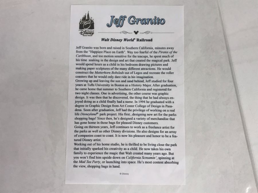 All Aboard Walt Disney World Railroad Grand Circle Tour Main Street, USA Disneyland Poster Print Hand Signed Matte By Jeff Granito With Certificate Of Authenticity 10 X 15 [Photo 7]