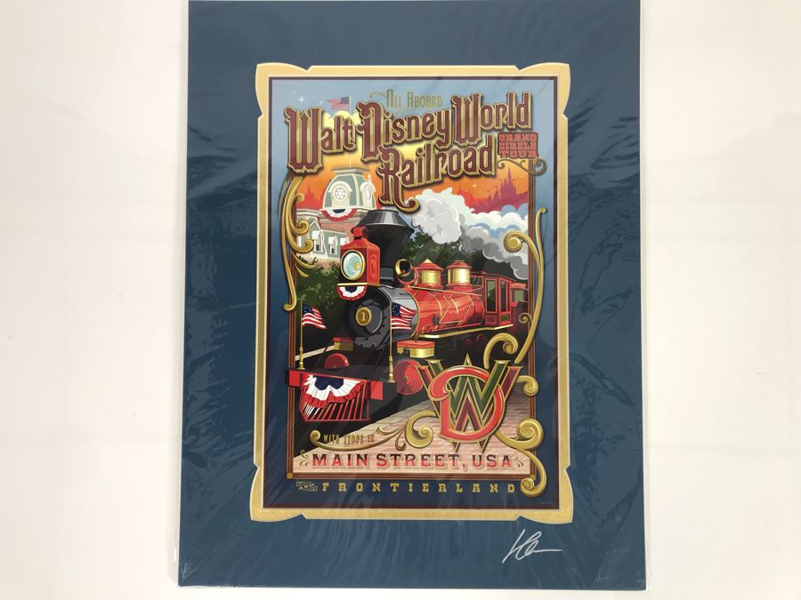 All Aboard Walt Disney World Railroad Grand Circle Tour Main Street, USA Disneyland Poster Print Hand Signed Matte By Jeff Granito With Certificate Of Authenticity 10 X 15 [Photo 1]