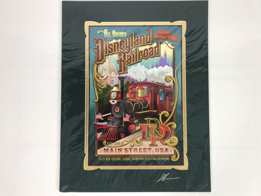 All Aboard Walt Disney World Railroad Grand Circle Tour Main Street, USA Disneyland Poster Print Hand Signed Matte By Jeff Granito With Certificate Of Authenticity 10 X 15 [Photo 2]