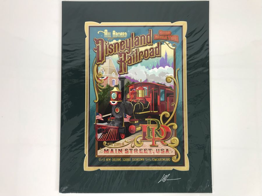All Aboard Walt Disney World Railroad Grand Circle Tour Main Street, USA Disneyland Poster Print Hand Signed Matte By Jeff Granito With Certificate Of Authenticity 10 X 15 [Photo 1]