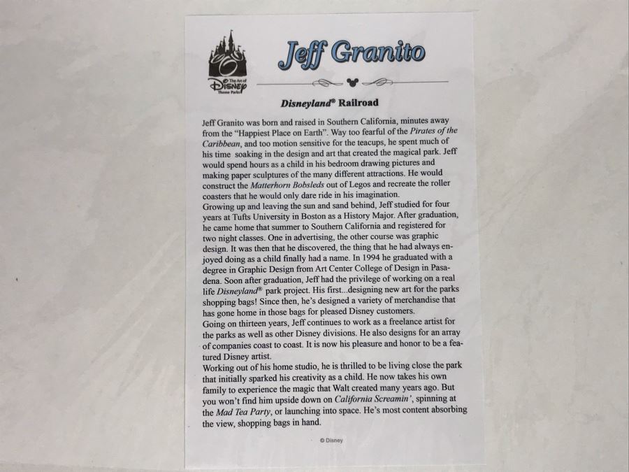 All Aboard Walt Disney World Railroad Grand Circle Tour Main Street, USA Disneyland Poster Print Hand Signed Matte By Jeff Granito With Certificate Of Authenticity 10 X 15 [Photo 9]