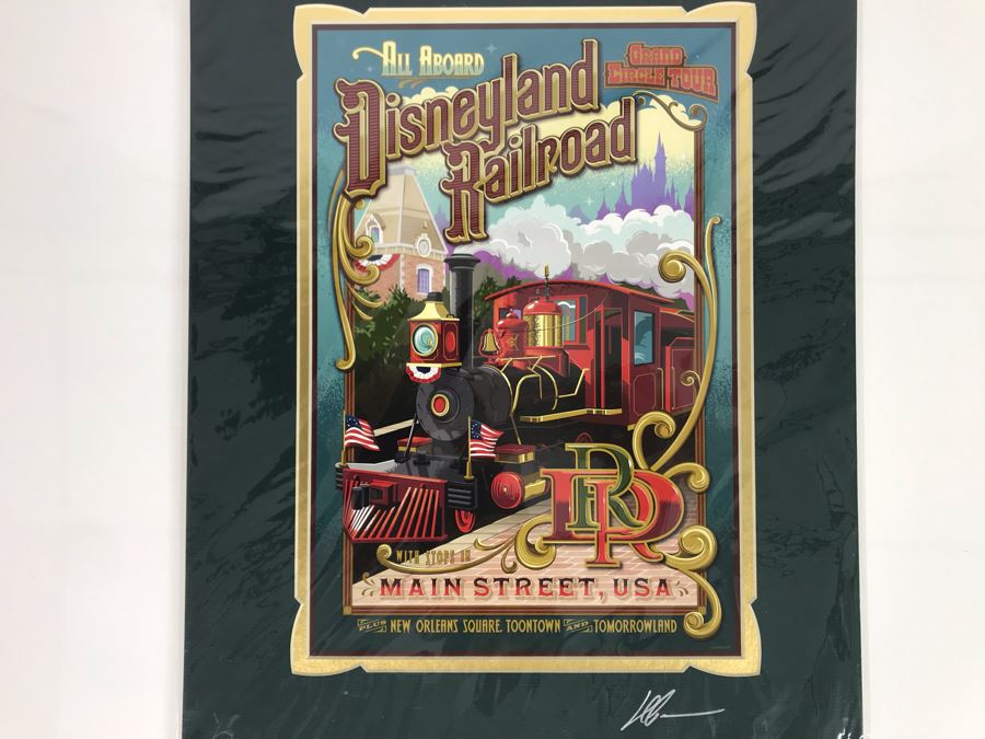 All Aboard Walt Disney World Railroad Grand Circle Tour Main Street, USA Disneyland Poster Print Hand Signed Matte By Jeff Granito With Certificate Of Authenticity 10 X 15 [Photo 3]