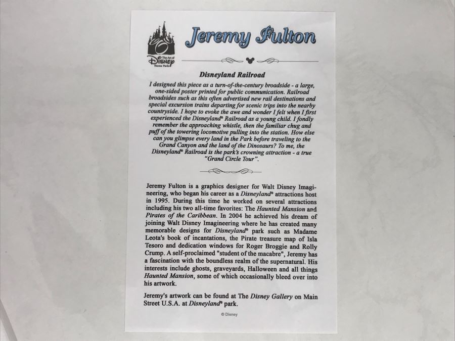 Disneyland Railroad Poster Print Hand Signed Matte By Jeremy Fulton With Certificate Of Authenticity 8 X 15 [Photo 7]