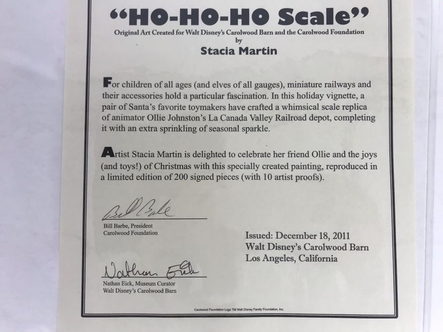 Limited Edition Walt Disney's Carolwood Barn And The Carolwood Foundation Print Titled 'Ho-Ho-Ho Scale' Hand Signed By Stacia Martin With Certificate Of Authenticity 11 X 14 [Photo 9]
