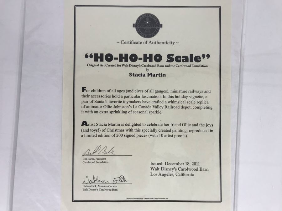 Limited Edition Walt Disney's Carolwood Barn And The Carolwood Foundation Print Titled 'Ho-Ho-Ho Scale' Hand Signed By Stacia Martin With Certificate Of Authenticity 11 X 14 [Photo 8]