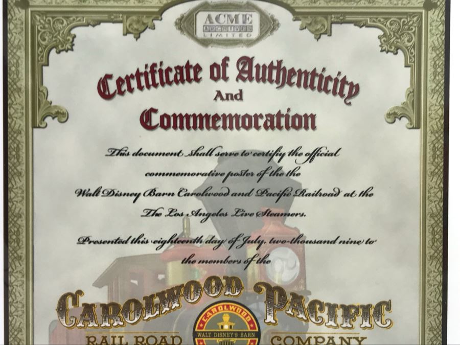 10th Anniversary Walt Disney Barn Carolwood And Pacific Railroad At The Griffith Park Los Angeles Live Steamers Poster With Certificate Of Authenticity 9 X 14 [Photo 9]