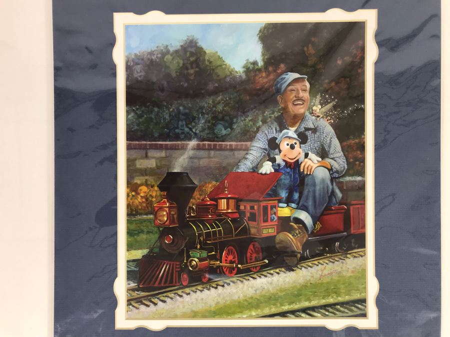Walt Disney With Mickey Mouse Riding Train Print Hand Signed Matte By Joseph Yakovetic 10 X 12 [Photo 3]