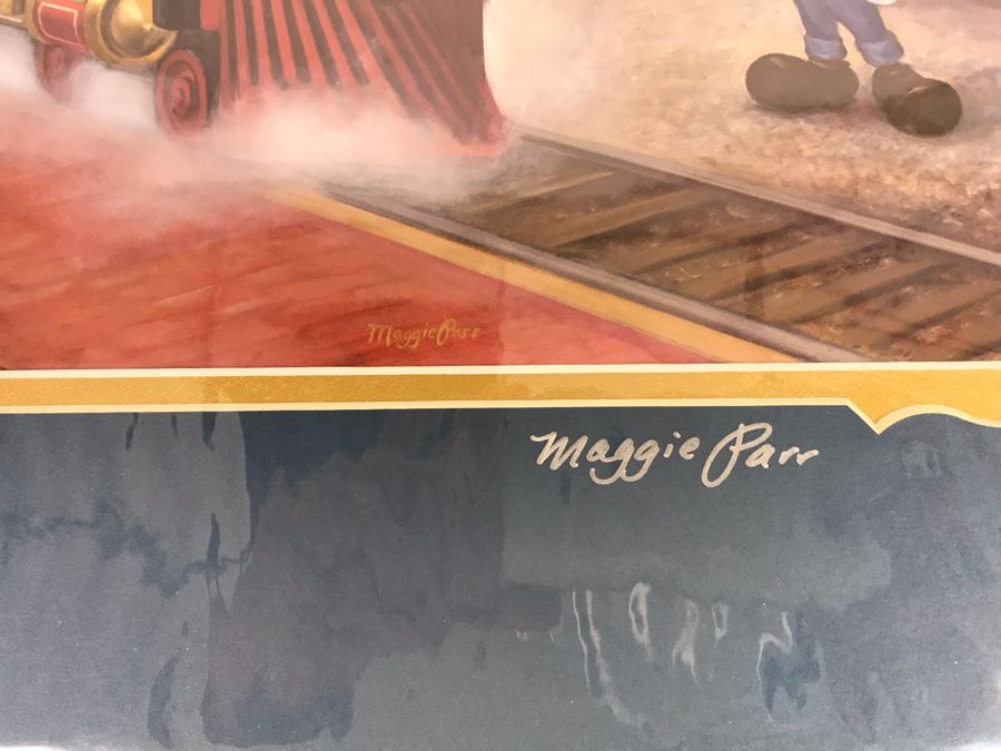 Hand Signed Maggie Parr Print Titled Heading West From Former Walt Disney Imagineer Of Donald Duck, Mickey Mouse And Friends At Train Station 14 X 10 [Photo 7]