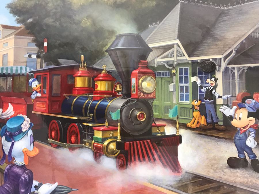 Hand Signed Maggie Parr Print Titled Heading West From Former Walt Disney Imagineer Of Donald Duck, Mickey Mouse And Friends At Train Station 14 X 10 [Photo 4]