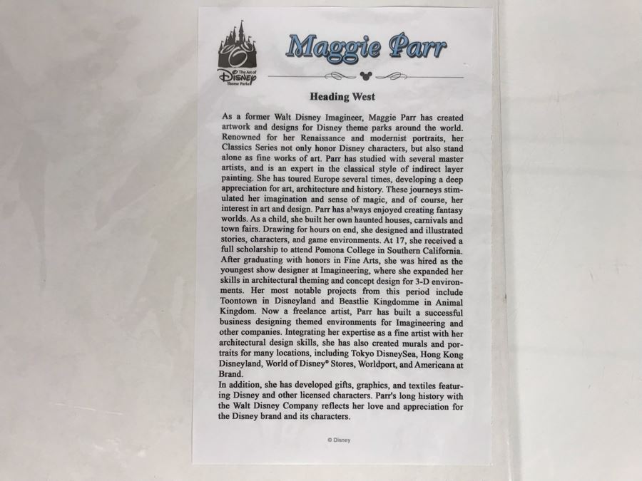 Hand Signed Maggie Parr Print Titled Heading West From Former Walt Disney Imagineer Of Donald Duck, Mickey Mouse And Friends At Train Station 14 X 10 [Photo 9]