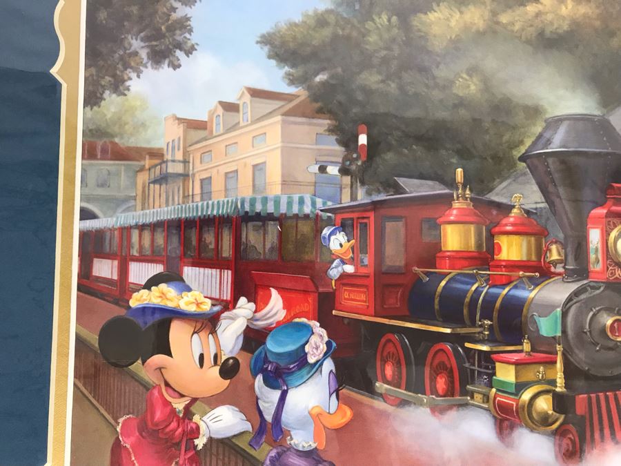 Hand Signed Maggie Parr Print Titled Heading West From Former Walt Disney Imagineer Of Donald Duck, Mickey Mouse And Friends At Train Station 14 X 10 [Photo 3]