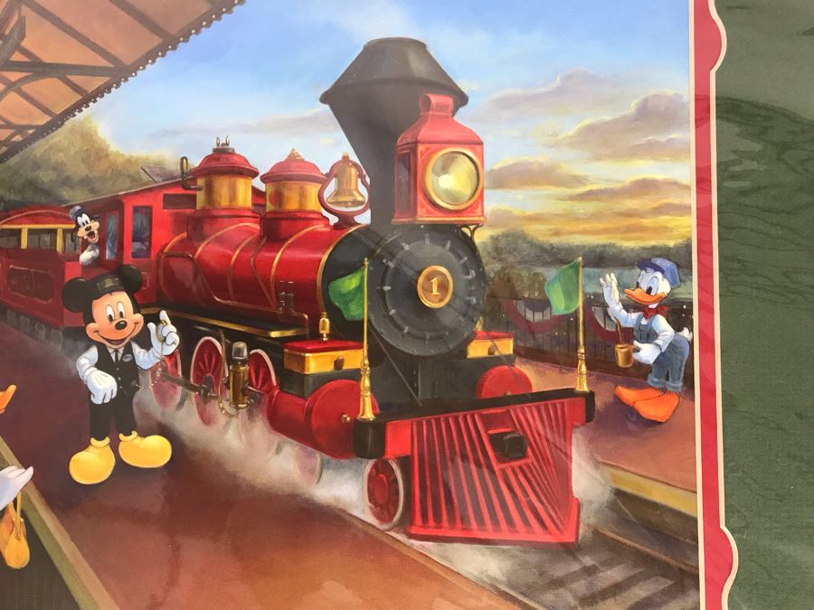 Hand Signed Maggie Parr Print Titled Right On Time From Former Walt Disney Imagineer Of Goofy, Mickey Mouse And Friends At Train Station 12 X 10 [Photo 5]