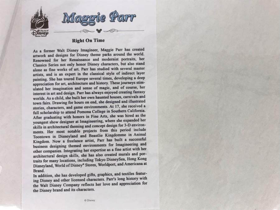 Hand Signed Maggie Parr Print Titled Right On Time From Former Walt Disney Imagineer Of Goofy, Mickey Mouse And Friends At Train Station 12 X 10 [Photo 9]