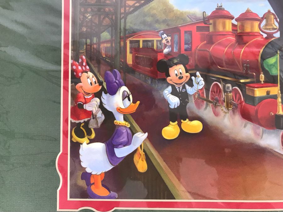 Hand Signed Maggie Parr Print Titled Right On Time From Former Walt Disney Imagineer Of Goofy, Mickey Mouse And Friends At Train Station 12 X 10 [Photo 3]