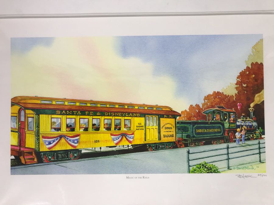 David Meek Hand Signed Limited Edition Giclee Print Titled Magic Of The Rails Santa Fe & Disneyland Railroad 25 Of 500
