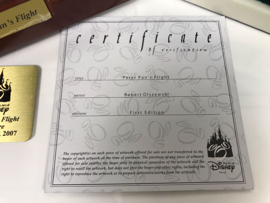 HAND SIGNED By Robert Olszewski First Edition Peter Pan's Flight The Art Of Disney Theme Park Attraction Miniature Model With Box And Certificate Of Authenticity (Estimate $600-$1,500) [Photo 7]