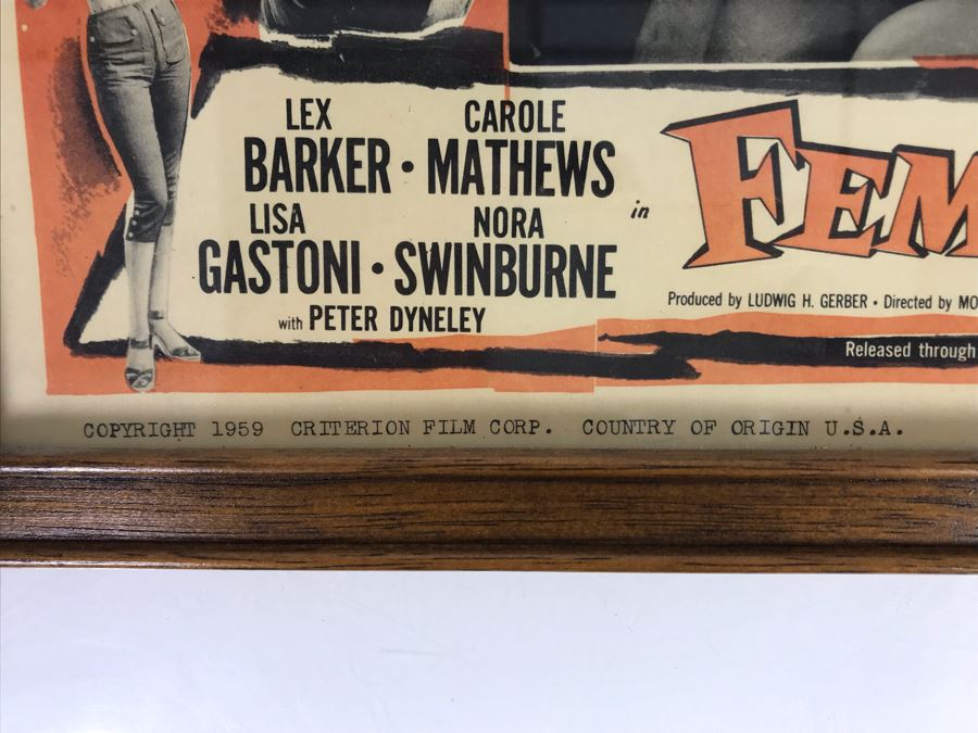 Female Fiends 1959 Movie Poster Lobby Card Featuring Actress Carole Mathews Criterion Film Corp. Framed 15 X 12 [Photo 8]
