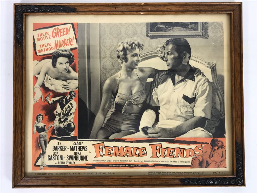 Female Fiends 1959 Movie Poster Lobby Card Featuring Actress Carole Mathews Criterion Film Corp. Framed 15 X 12