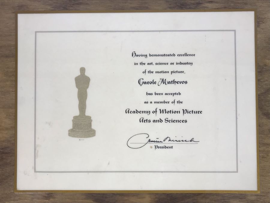 Actress Carole Mathews Framed Academy Of Arts And Sciences Membership Certificate 14 X 11 [Photo 3]