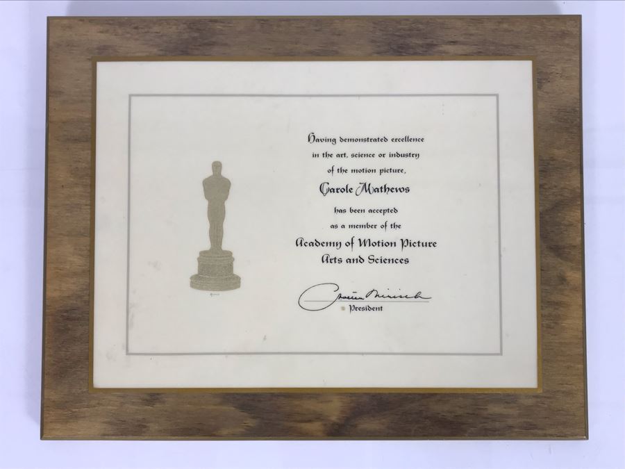 Actress Carole Mathews Framed Academy Of Arts And Sciences Membership Certificate 14 X 11 [Photo 1]