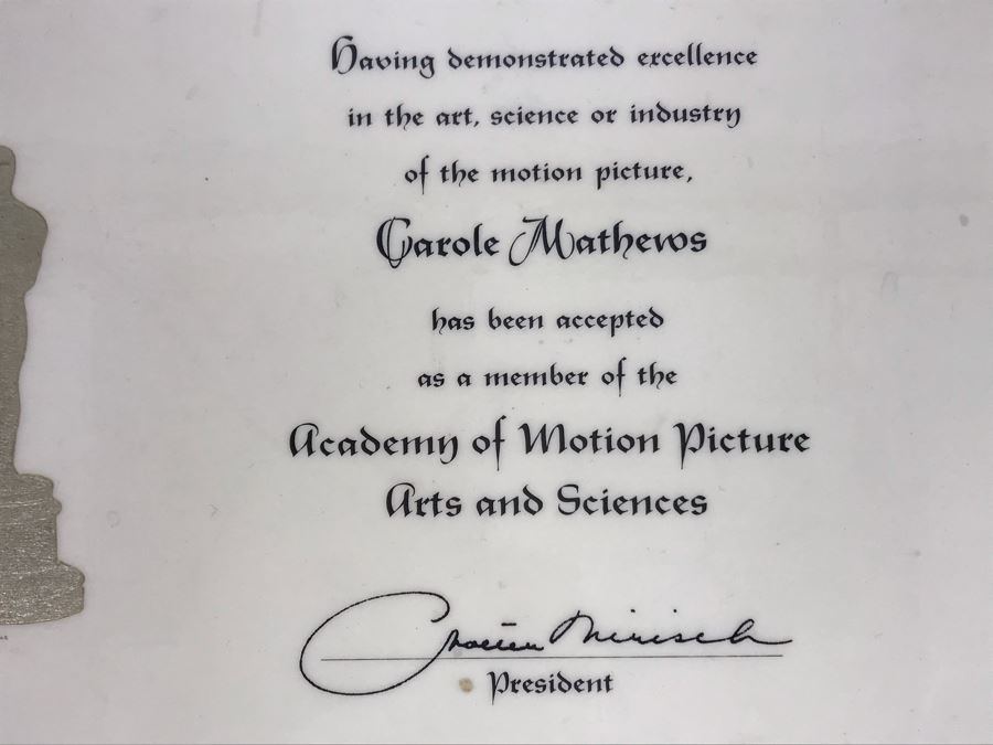 Actress Carole Mathews Framed Academy Of Arts And Sciences Membership Certificate 14 X 11 [Photo 6]