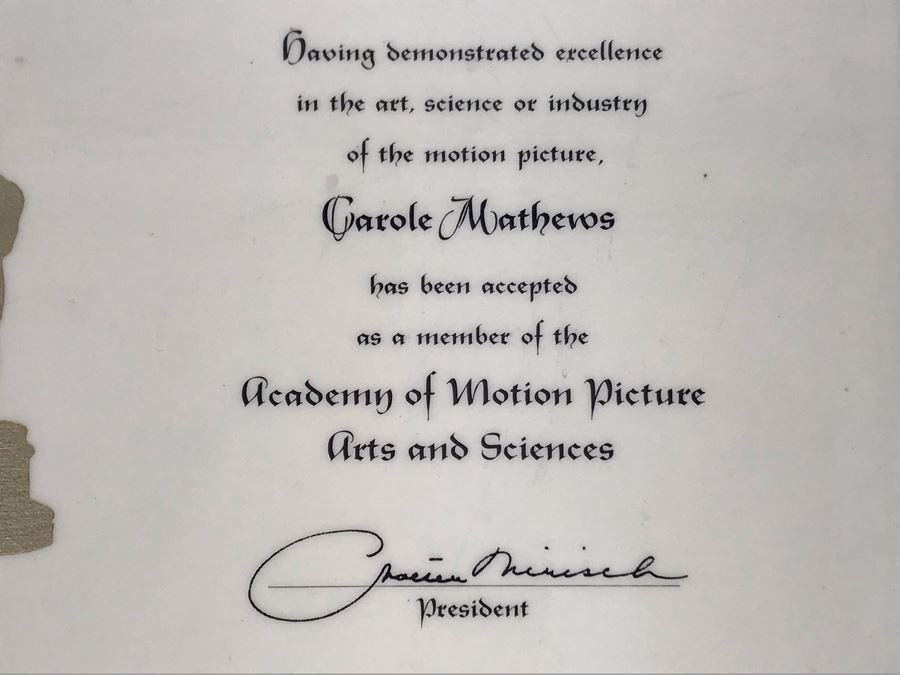 Actress Carole Mathews Framed Academy Of Arts And Sciences Membership Certificate 14 X 11 [Photo 5]