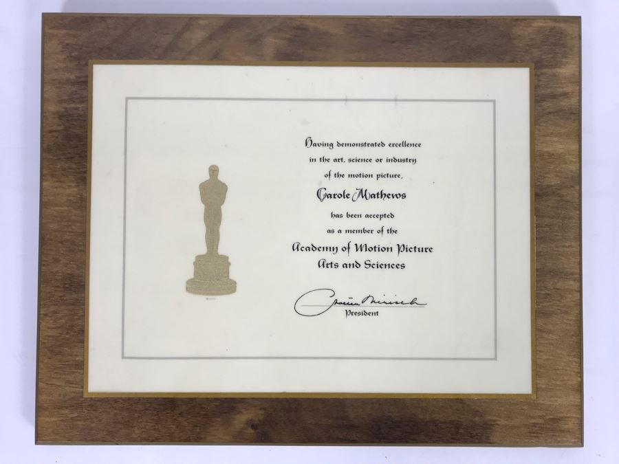 Actress Carole Mathews Framed Academy Of Arts And Sciences Membership Certificate 14 X 11 [Photo 1]