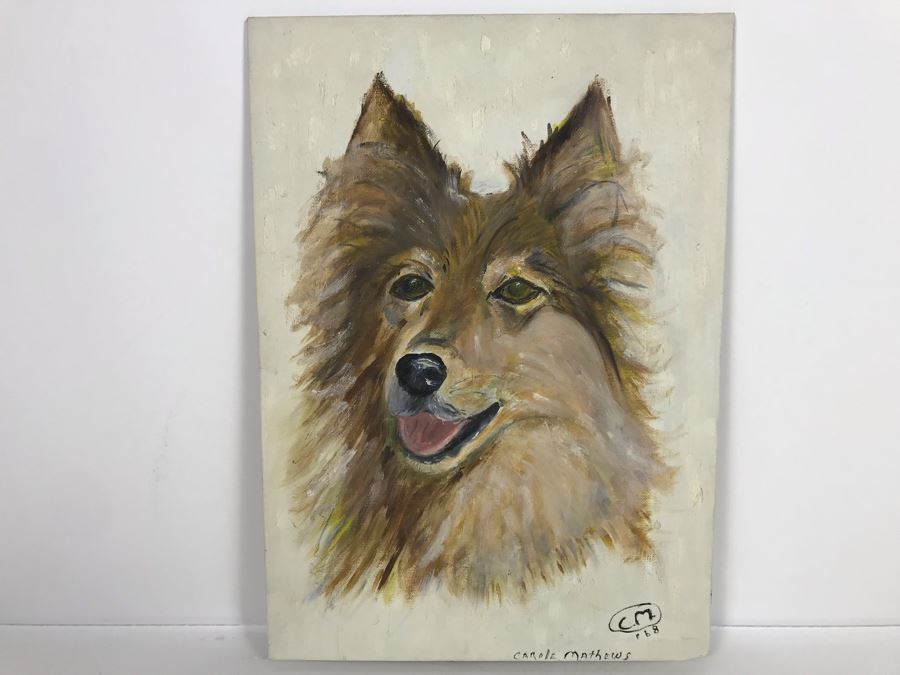 Original 1968 Painting By Actress Carole Mathews Of Her Dog 10 X 14 [Photo 2]
