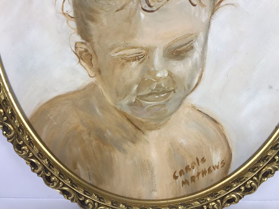 Original Painting Of Child By Actress Carole Mathews In Oval Gilded Frame 18.5 X 22 [Photo 8]