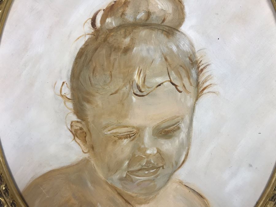 Original Painting Of Child By Actress Carole Mathews In Oval Gilded Frame 18.5 X 22 [Photo 7]