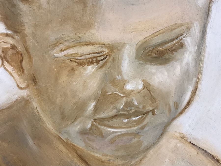 Original Painting Of Child By Actress Carole Mathews In Oval Gilded Frame 18.5 X 22 [Photo 6]