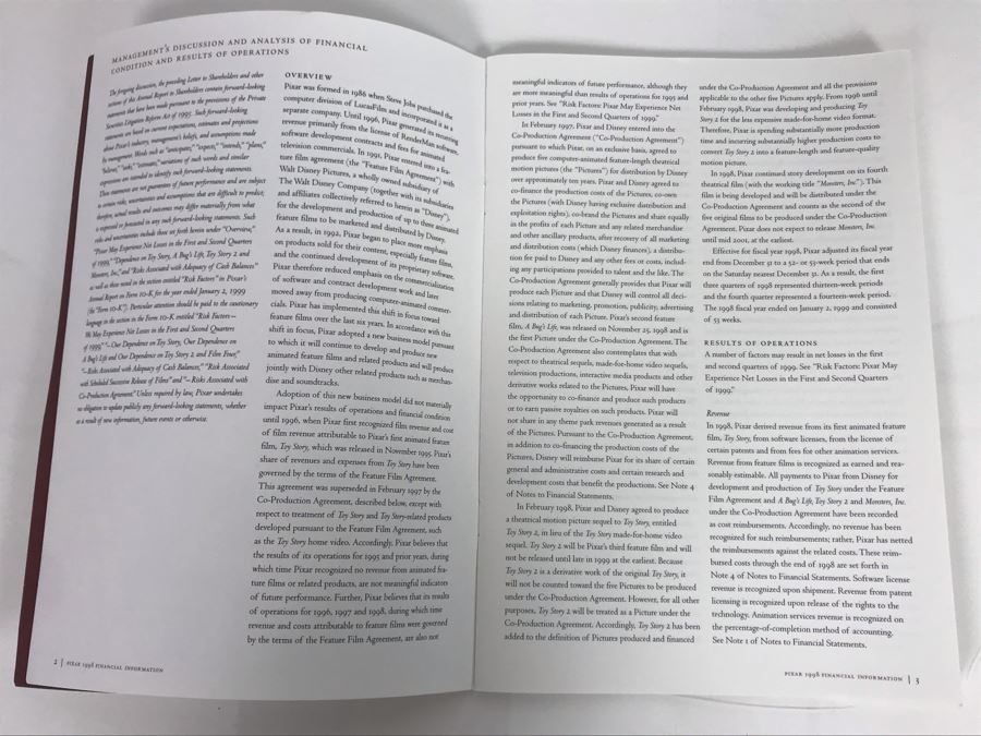 Vintage 1998 PIXAR 1998 Financial Information [Photo 7]