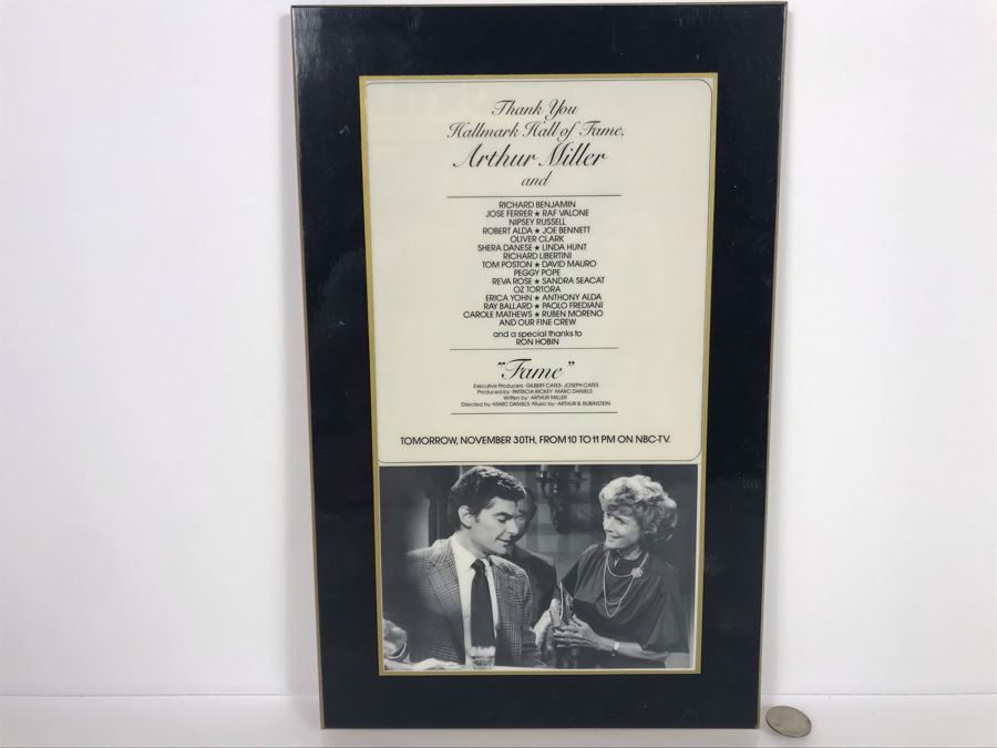 Framed Thank You Hallmark Hall Of Fame Plaque Presented To Actress Carole Mathews For Her Role In NBC-TV's 1978 TV Movie Comedy 'Fame' By Arthur Miller 9.5 X 15 [Photo 1]