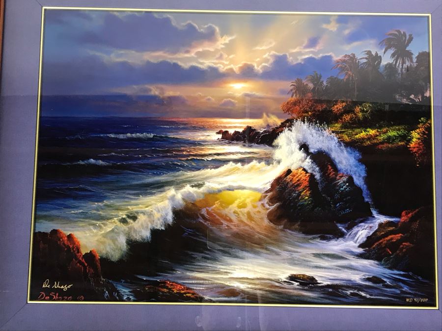 Signed Limited Edition William DeShazo Framed Seascape Ocean Waves Print 27 X 20 [Photo 4]